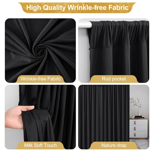24x10FT Black Backdrop Curtains for Wedding Parties, Wrinkle Free Polyester Photography Backdrop Drapes for Wedding Baby Shower Birthday Parties Stage Background Stand Decorations 4x10ft,6 Panels - color: Black, size: W4' x H10'(6 Panels)