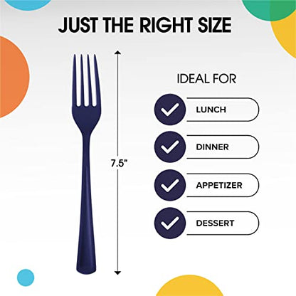 Party Solids Navy Plastic Forks 200 Pieces Navy Forks Disposable Utensils Heavy Duty Plastic Cutlery Set Disposable Cutlery Sets Flatware Sets Silverware Set Party Supplies & Party Tableware - color: Navy