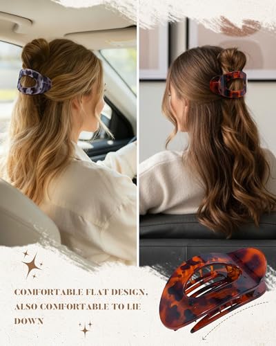 AWAYTR Flat Hair Clips For Women 4.33" Lay Flat Claw Clip for Hair 6Pcs Round Large Hair Claw Clips (Leopard Series + Brown Series) - color: Leopard Series + Brown Series