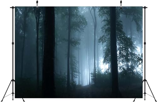 7x5ft Misty Dark Forest Woods Halloween Backdrop Halloween Vampire Mystery Forest Witch Ghost Photography Background Grove Mystery Background Party Banner Decoration