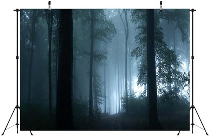 7x5ft Misty Dark Forest Woods Halloween Backdrop Halloween Vampire Mystery Forest Witch Ghost Photography Background Grove Mystery Background Party Banner Decoration