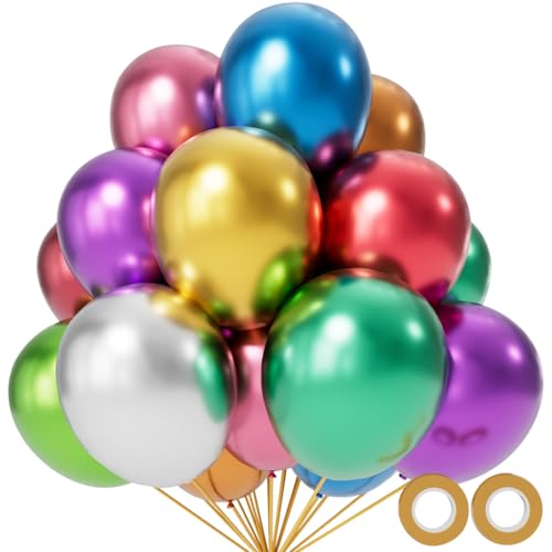 110pcs Metallic Multi Balloons, Metallic Color Latex Balloons 12 inch, Multi Balloon for Birthday Party Baby Shower Wedding(with 2 Ribbons). - color: A23-metallic Color, size: 12inch(normal)