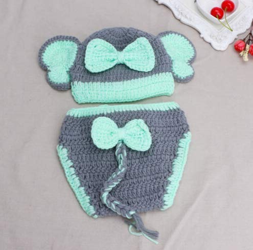 Matissa Newborn Baby Girl/Boy Crochet Knit Costume Photography Prop Hats Outfits - color: Green Elephant