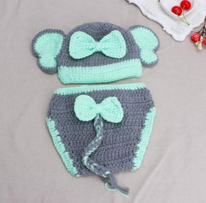 Matissa Newborn Baby Girl/Boy Crochet Knit Costume Photography Prop Hats Outfits - color: Green Elephant