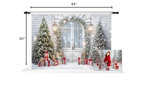 Kate Christmas Snow Tree Backdrop for Photography Winter Door Brick Wall Background for Pictures Photo Studio Props (7x5ft)