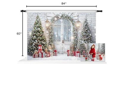 Kate Christmas Snow Tree Backdrop for Photography Winter Door Brick Wall Background for Pictures Photo Studio Props (7x5ft)
