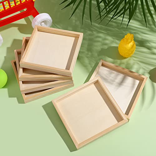 6pcs Unfinished Art Wood Tray Craft Painting Wood Panel Boards Square Montessori Tray Wooden Canvas Boards with Frame for Home Decor and Craft Projects - Painting Puzzle Blocks for Kids, 4.7"