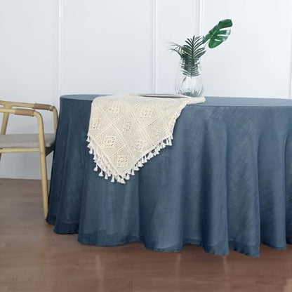 Efavormart 120" Blue Premium Faux Linen Round Tablecloth | Textured Wrinkle Free Tablecloth - color: Blue, size: 120" (Round)