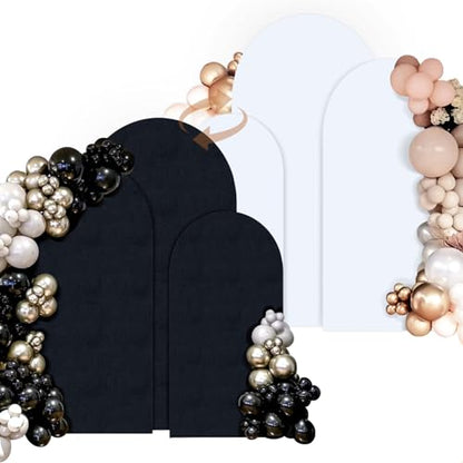 OurWarm Wedding Arch Backdrop Cover Set of 3(6FT 5FT 4FT ), 2 Sided White and Black Arch Cover for Balloon Arch Stand, Stretch Spandex Backdrop for Class of 2026 Graduation Party Decorations