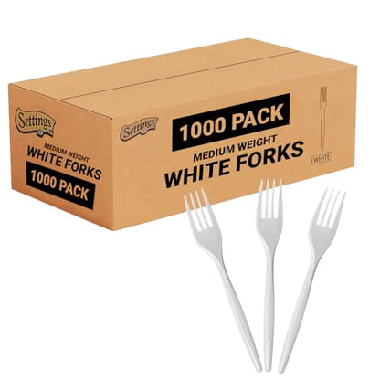 1000 Count Medium Weight White Plastic Forks Bulk Plastic Silverware For Parties, Weddings, Catering, Take out Single-Use Forks - size: 1 Case Forks (1000)