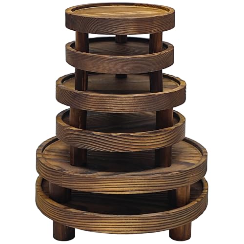 6 PCS 5/6/8 Inch Wooden Risers for Display Wood Pedestal Stand Round Mini Tray Stand Rustic Riser Tray Tiered Tray Decor for Party, Wedding, Birthday, Baby Shower,Home Décor