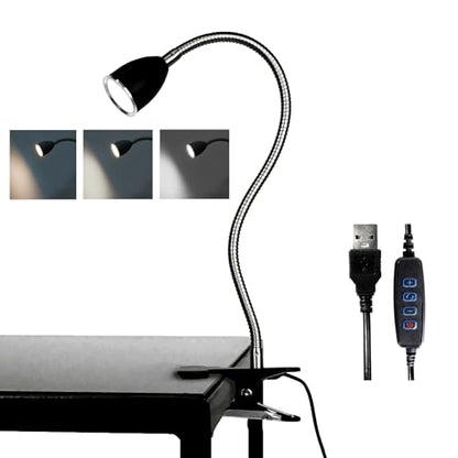 Desk lamp Eye-Caring Table Lamps, 360°Rotation Gooseneck Clip on Lamp Reading Light, Portable Reading Book Light, Clamp Light, Study Desk Lamps for Bedroom and Office Home Lighting (Black with Dimmer) - color: Black with Dimmer