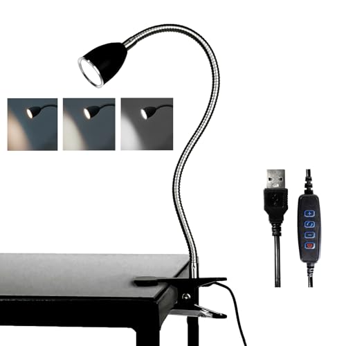 Desk lamp Eye-Caring Table Lamps, 360°Rotation Gooseneck Clip on Lamp Reading Light, Portable Reading Book Light, Clamp Light, Study Desk Lamps for Bedroom and Office Home Lighting (Black with Dimmer) - color: Black with Dimmer