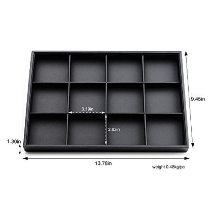 Black PU Leather Jewelry Display Flat Tray Ring Necklace Watch Organizer Display Tray (1 grid) - style: 12 Grids