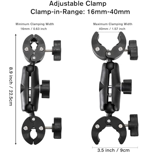 Foraineam Double Mount Camera Clamp Bracket, Umbrella Mount Motorcycle Bike Handlebar Clamps, Super Clamp Monitor Magic Arm, Crab Plier Clip for Desktop, Wagon, Selfie Stick, Photo Studio Light Stand