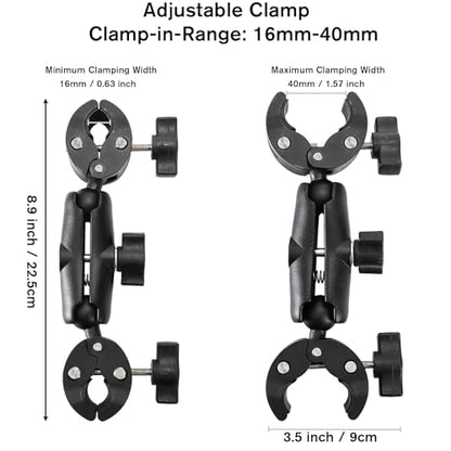 Foraineam Double Mount Camera Clamp Bracket, Umbrella Mount Motorcycle Bike Handlebar Clamps, Super Clamp Monitor Magic Arm, Crab Plier Clip for Desktop, Wagon, Selfie Stick, Photo Studio Light Stand