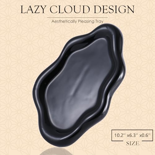 CCINPPY Ceramic Jewelry Tray Trinket Dish, Decorative Cloud Vanity Key Tray for Women, Ring Holder Dish, Cute Jewelry Plate Bowl Room Decor Aesthetic, Black, Large - color: Black, size: 10.2" x 6.3" x 0.6"