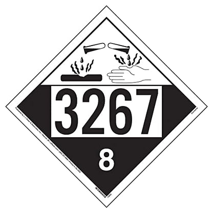 3267 Placard, Class 8 Corrosive 10-pk. - 10.75" x 10.75" Removable Self Adhesive Vinyl for Temporary Applications - Complies with DOT Hazmat Placard Requirements - size: 10-pack