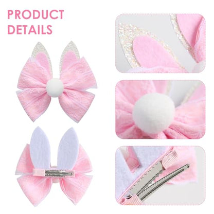 2PC Easter Bunny Ears Hair Bow Clips 4 Inch Rabbit Hair Accessories Spring Party Supplies Pink - color: Pink