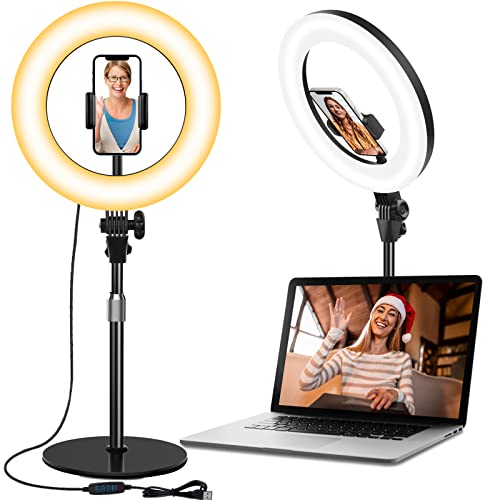 Desk Ring Light with Stand - 10.5'' Desktop Ring Light with Phone Holder for Video Recording, Circle Light for Computer Zoom Meeting Video Conference Lighting Video Calls Podcast Streaming - color: 10.5inch Black