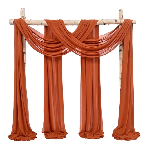 Wedding Arch Draping Fabric,4 Panels 28"x20ft Terracotta Wedding Arch Drapes for Ceremony Chiffon Fabric Drapes Arbor Drapery Wedding Arch Decorations for Reception Sheer Backdrop Curtains for Party - color: Terracotta, size: 28"W x 240"L (Pack of 4)