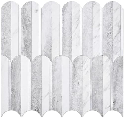 DICOFUN 10-Sheet Grey & White Marble Peel and Stick Backsplash for Kitchen, PVC Stick on Backsplash Wall Tiles - color: Fish Scale/Grey and White Marble, size: 10 Sheets, 12"x12"x0.12"