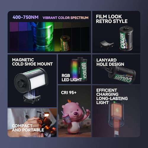 TTArtisan Mini RGB Led Light for Camera 400-750nm Full-Color RGB Magnetic Cold Shoe Lights, Rechargeable Retro Film Style Small Led Photography Lighting (1)