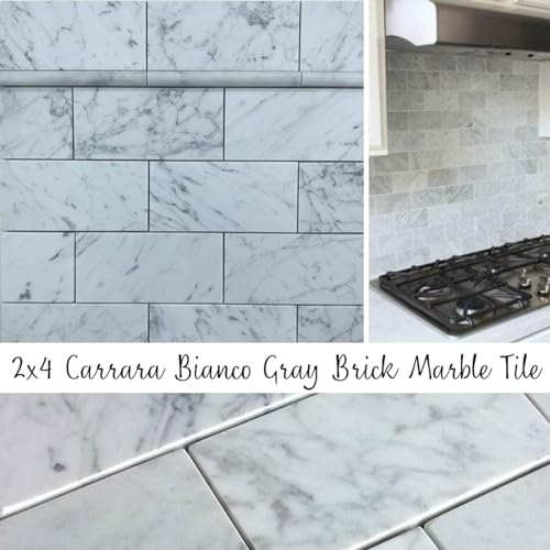 Tenedos Italian Carrara Bianco White Gray Marble 2x4 Brick Honed Mosaic Floor Wall Tile Backsplash for Kitchen, Bathroom Shower, Fireplace ((1 Sheets)) - size: (1 Sheets)