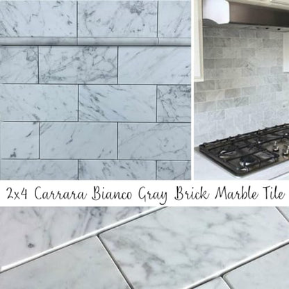 Tenedos Italian Carrara Bianco White Gray Marble 2x4 Brick Honed Mosaic Floor Wall Tile Backsplash for Kitchen, Bathroom Shower, Fireplace ((4 Sheets)) - size: (4 Sheets)