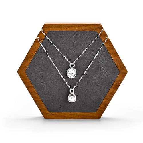 Solid Wood Hexagon Necklace Holder Stand Retail Hanging Jewelry Necklace Stand Display for Vendors(Grey) - color: Grey
