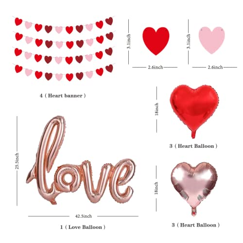 Heart Garland Banner Valentine's Day Heart Garland Valentine's Day Balloons Decoration With 40" Love Banner Balloons 18" Star Heart Balloons for Valentines Day Party Decorations, Wedding, Photo Props