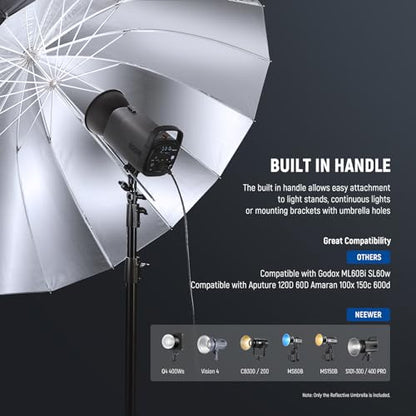 NEEWER 51"/130cm Parabolic Reflective Umbrella Photography with Silver Inner, Soft Lighting with Diffuser Cover, Bag, Quick Fold for Camera Photo Studio Video Light Shooting Monolight Flash, NS2U - color: Silver, size: 51"
