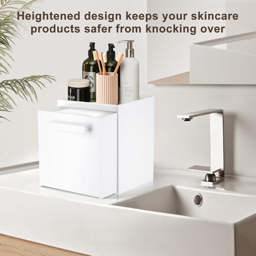 Disposable Face Towel Storage Box Compatible with Clean Skin Club Clean Towel XL Acrylic Facial Towels Holder with Drawer Wall-Mounted Makeup Organizer for Vanity, Bathroom (Glossy White) - color: Glossy White