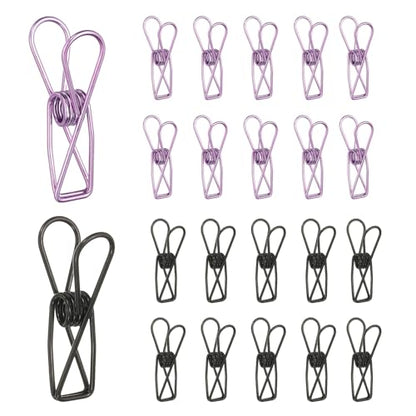 PATIKIL 50Pcs Paper Office Binder Clips, 1.26" Small Metal Wire Hollow Out Paper Clamps Long Tail Binder Clips for Photo Clothes Hanging Office Home Kitchen Food Package, Black/Purple - color: Black/Purple