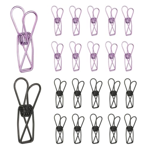 PATIKIL 50Pcs Paper Office Binder Clips, 1.26" Small Metal Wire Hollow Out Paper Clamps Long Tail Binder Clips for Photo Clothes Hanging Office Home Kitchen Food Package, Black/Purple - color: Black/Purple