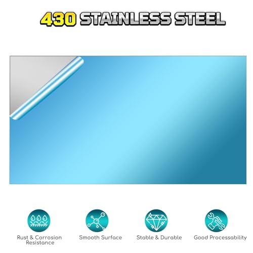 430 Stainless Steel Sheet Metal, 12" x 7.87", 16 Gauge (1.5mm) Stainless Steel Plate, Cut to Size Metal Sheet for Crafts, Kitchen & Office, 1 Pack - size: 12" x 7.87" x 0.06"