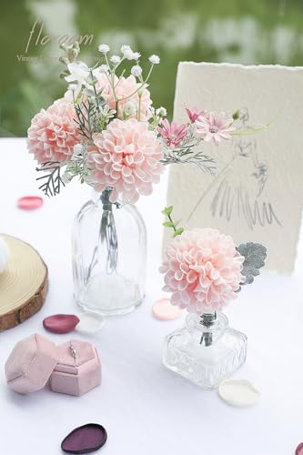 Floroom Artificial Dahlia Flowers 25pcs Real Looking Blush Foam Fake Roses with Stems for DIY Wedding Bouquets Pink Bridal Shower Centerpieces Floral Arrangements Party Tables Home Decoration - color: Blush