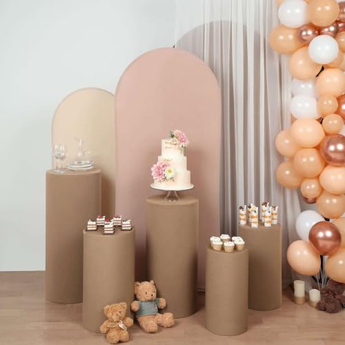 Efavormart Set of 5 | Taupe Spandex Cylinder Plinth Display Box Stand Covers, Stretchable Pedestal Pillar Prop Covers - 160 GSM - color: Taupe, size: Spandex Cylinder Covers