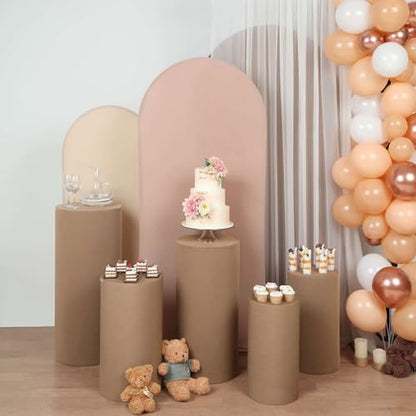 Efavormart Set of 5 | Taupe Spandex Cylinder Plinth Display Box Stand Covers, Stretchable Pedestal Pillar Prop Covers - 160 GSM - color: Taupe, size: Spandex Cylinder Covers
