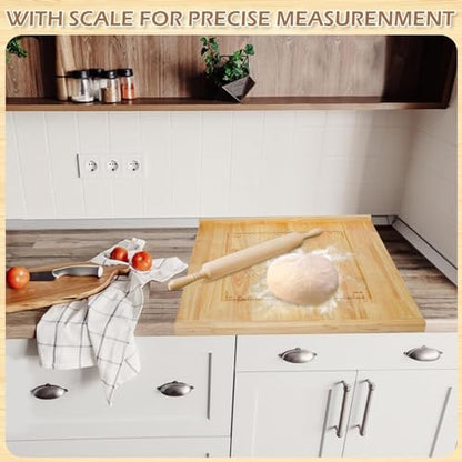 24" x 20" Reversible Wooden Pastry Board Wood Pasta Board with Lip Bread Board Cutting Board Chopping Board Pie Board with Engraved Ruler for Counter Top Kitchen-Wood - color: Wood