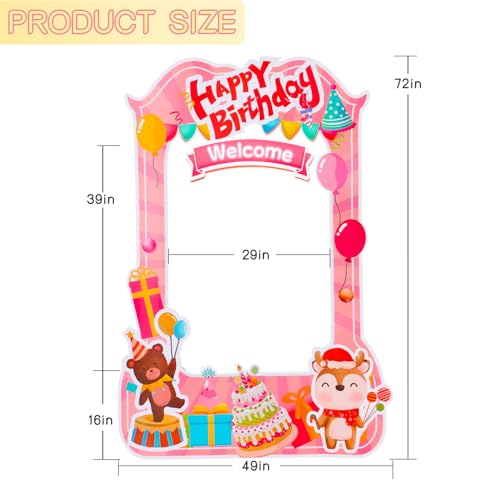 EARTHSON 6 Ft x 4 Ft Happy Birthday Photo Booth Box Photo Cutout Stand in Life-Size Cardboard Frame Prop for Birthday Party Supplies
