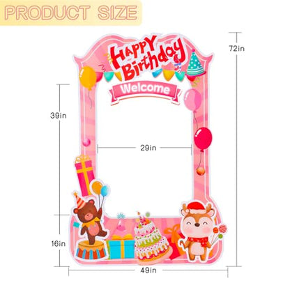 EARTHSON 6 Ft x 4 Ft Happy Birthday Photo Booth Box Photo Cutout Stand in Life-Size Cardboard Frame Prop for Birthday Party Supplies