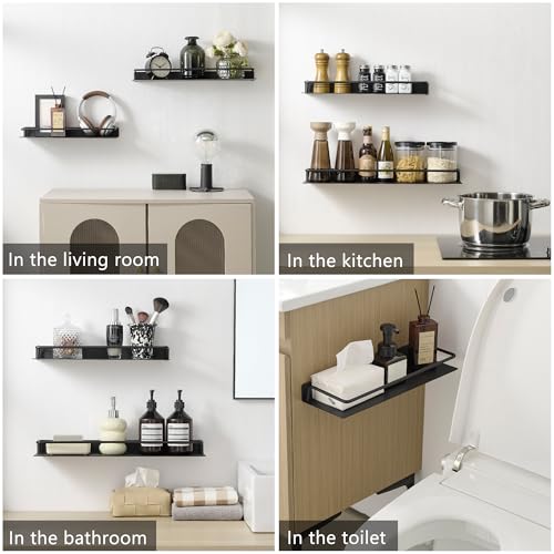 JOOM Metal Wall Floating Shelf - Metal Wall Shelf, Black Floating Shelf, Small Bathroom Shelf, (Black, 8Inch) - color: Black, size: 8 Inch-Upgraded Fence