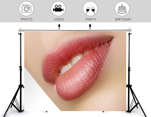 8x5ft Glossy Pink Lips Backdrop Beauty Makeup Photography Background for Party Cosmetics Themed Event Beauty Shoot Decorations Tapestry Photo Booth Props - size: 8x5ft