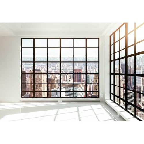 Window Backdrop Office Building French Window Transparent Glass Photography Background Window City Skyscraper Landscape Backdrop Decors for Live Streaming Studio Portrait Wallpaper Props 5x4ft - color: White_Black, size: 5x4ft