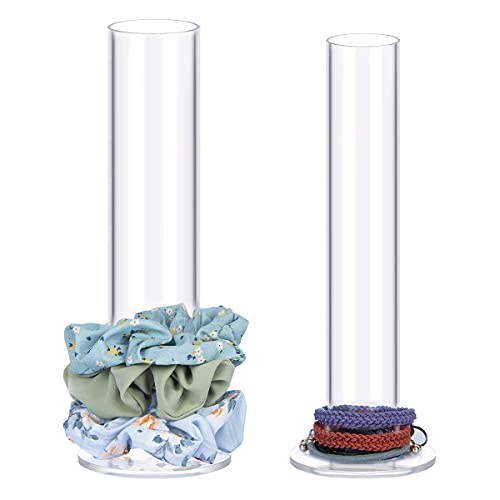 ByKen 2PcS Acrylic Scrunchie Holder Organizer,Hair Ties Holder for Bathroom,Clear Hair Accessories Bowknot Organizer,Room Decor for Girls(8.7 inches high)