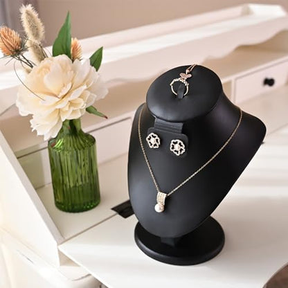 MOOCA 3 Pcs Set Black PU Faux Leather Combination Display Jewelry Stand Bust for Necklaces, Earrings, Rings, Jewelry Display For Vendors - color: Black PU Faux Leather, 3 pieces