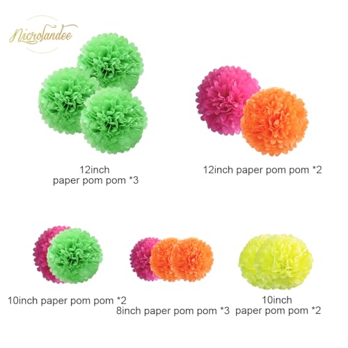 NICROLANDEE Blacklight Party Decorations - 12 PCS Fluorescent Neon Tissue Paper Pom Poms for Birthday, Wedding, Baby Shower, Glow-in-The-Dark, Neon, Prom Dance Party Photography - style: Neon