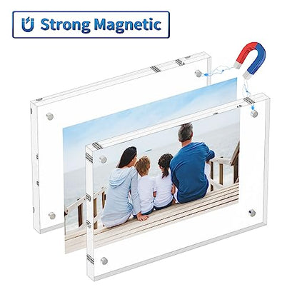AITEE 4x6 Acrylic Picture Frames 3 Pack, 20% Thicker Block, Clear Picture Frames Freestanding Double Sided Magnetic Acrylic Lucite Frameless Transparent Square Frame Gift for Desktop Display - size: 4x6