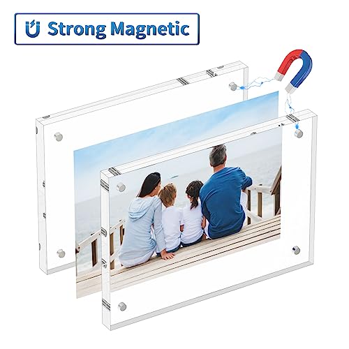 AITEE 6x8 Acrylic Picture Frames 3 Pack, 20% Thicker Block, Clear Picture Frames Freestanding Double Sided Magnetic Acrylic Lucite Frameless Transparent Square Frame Gift for Desktop Display - size: 6x8